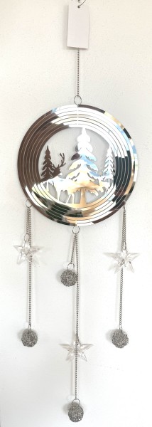 Hänger Deko Weihnachten Silber Windspiel Glitzer 75 cm