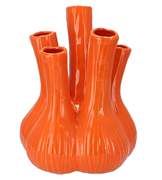 Vase Orange Keramik Steckvase 35 cm Glänzend Handgefertigt