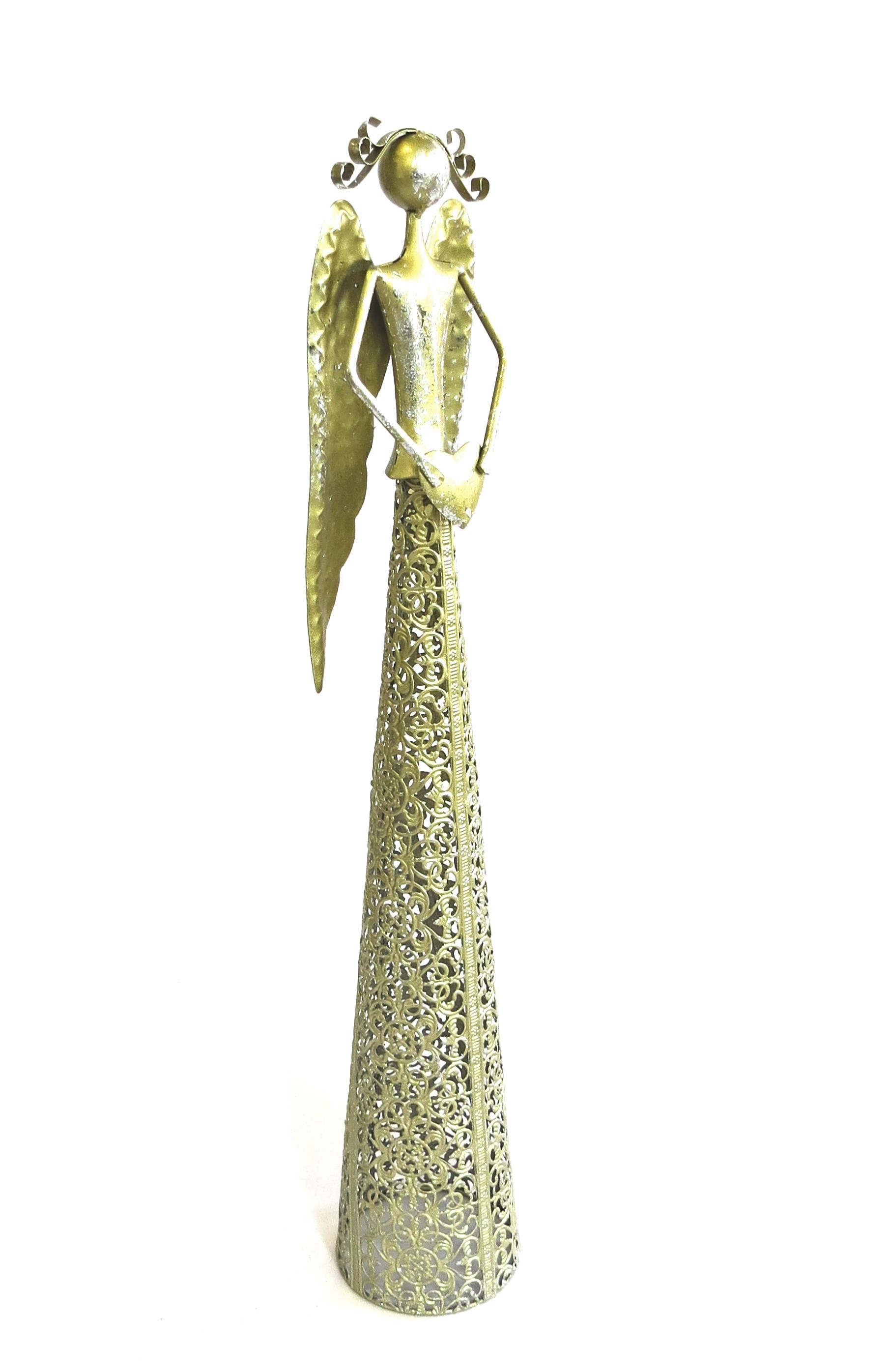 Shabbyweiss Weihnachten | Engel Herz XL Antik mit Metall Deko cm 56 Gold Stil