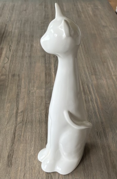 Deko Katze Weiß Keramik Modern Figur Statue 43 cm
