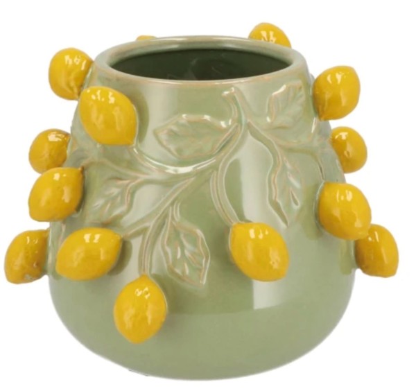 Vase Grün Gelb Zitrone Frühling Keramik 24 cm