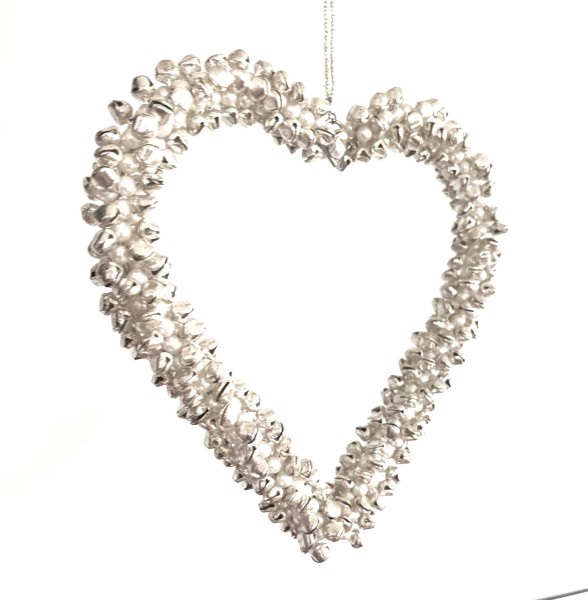 Herz Hänger Silber Perlen Metall Rassel 19 x 19 cm