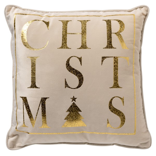 Kissen Beige Gold Weihnachten Christmas Modern 45 x 45 cm Samt Sand