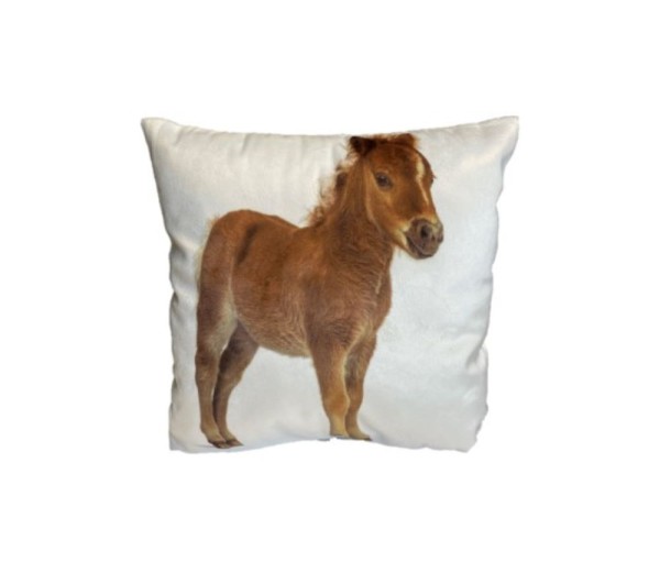 Kissen Klein Pony Pferd Samt Beige Braun 25 cm