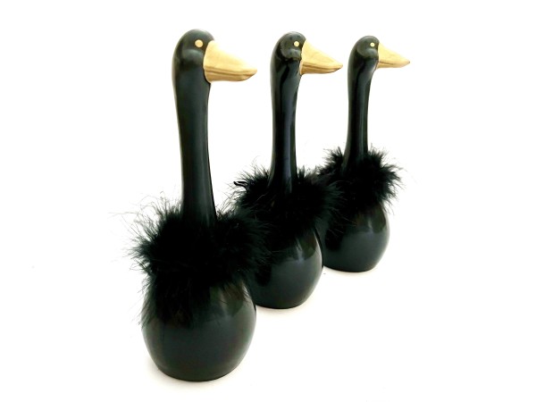 Ente Schwarz 3er Set Feder Ostern Deko Keramik 24 cm