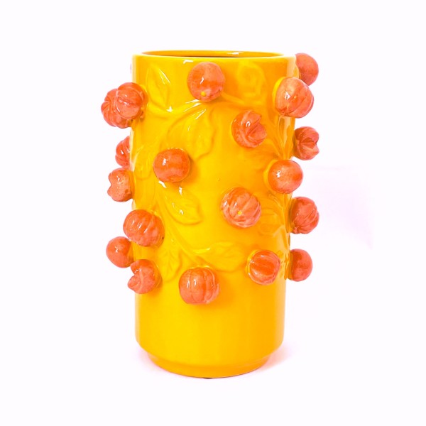 Vase Mandarine Gelb Orange Zylinder Keramik 31 cm