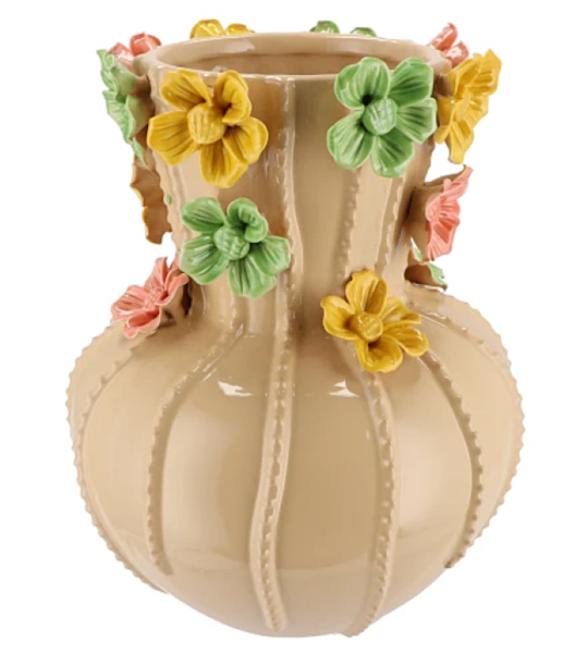 Vase Beige Blüte Blumen Keramik 33 cm