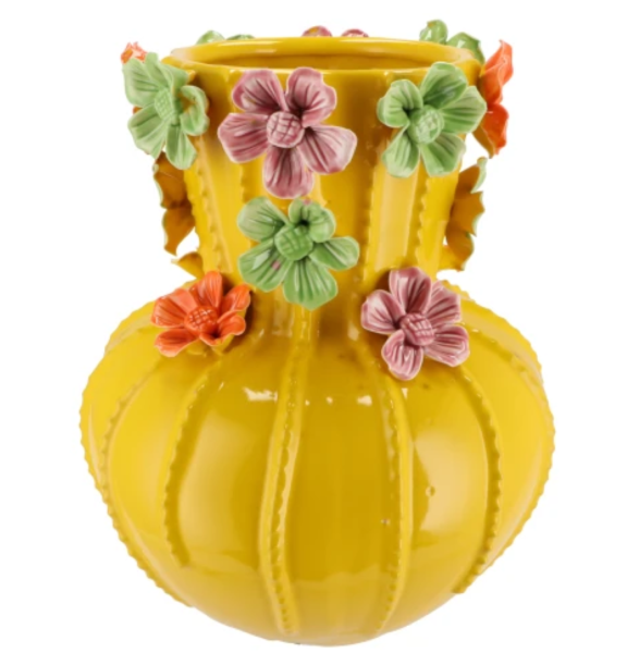 Vase Gelb Ocker Blüte Blumen Keramik 33 cm